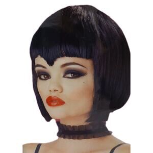 Wig Vampire Short Black Costume Hair Widow's Peak Goth Punk Theatre Halloween